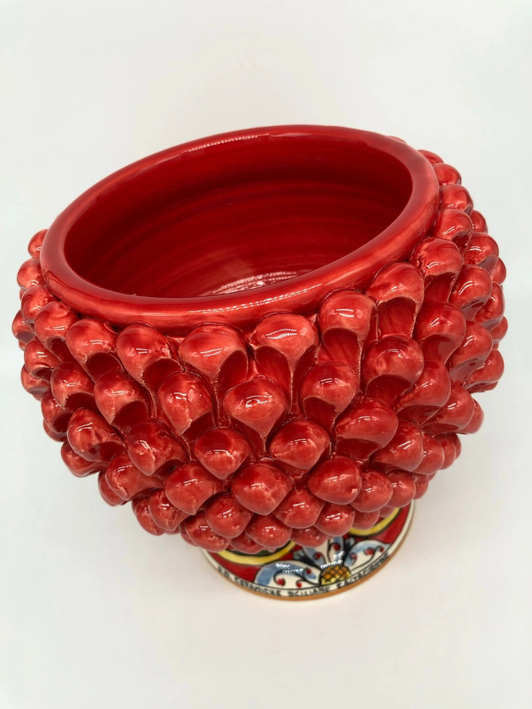 Portavaso Mezza Pigna Ceramica Caltagirone cm H.20 L.20 Artigianale Rosso Nuova Decorazione DD CERAMICHE SICILIANE