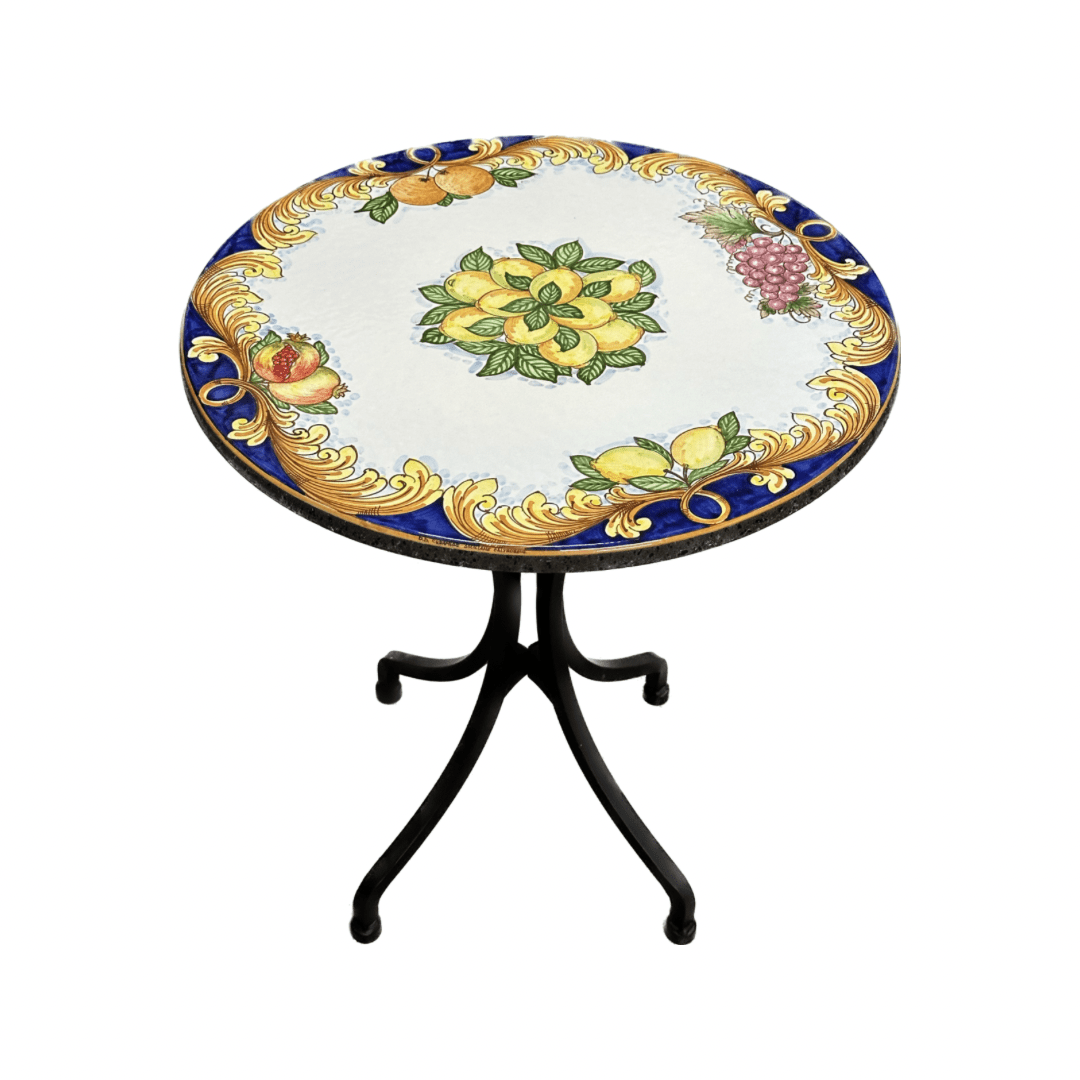Tavolo Rotondo in Pietra Lavica dipinto a mano Decoro N.1 - DD Ceramiche Siciliane
