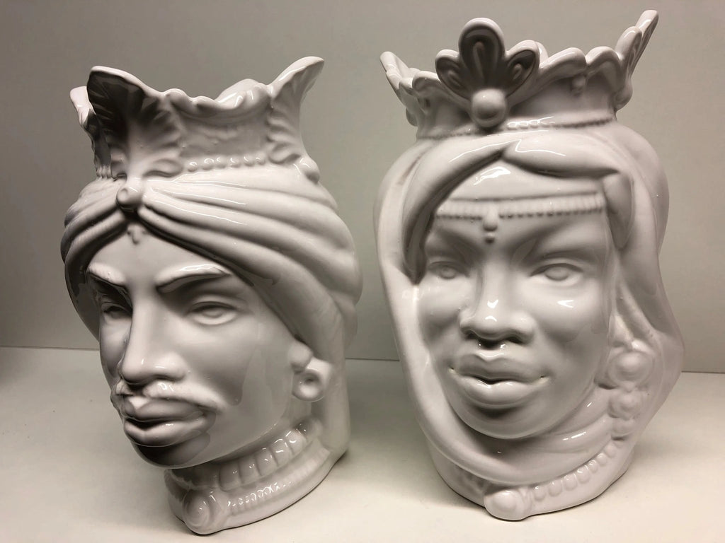 Teste di Moro Afro Ceramica Caltagirone cm H.25 L.17 Artigianale Bianco - DD CERAMICHE SICILIANE