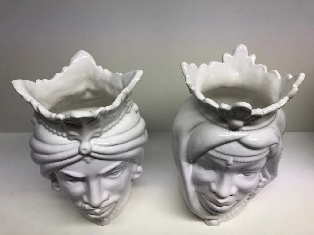 Teste di Moro Afro Ceramica Caltagirone cm H.25 L.17 Artigianale Bianco - DD CERAMICHE SICILIANE