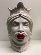 Teste di Moro Afro Ceramica Caltagirone cm H.25 L.17 Artigianale Bianco Labbra Rosse - DD CERAMICHE SICILIANE
