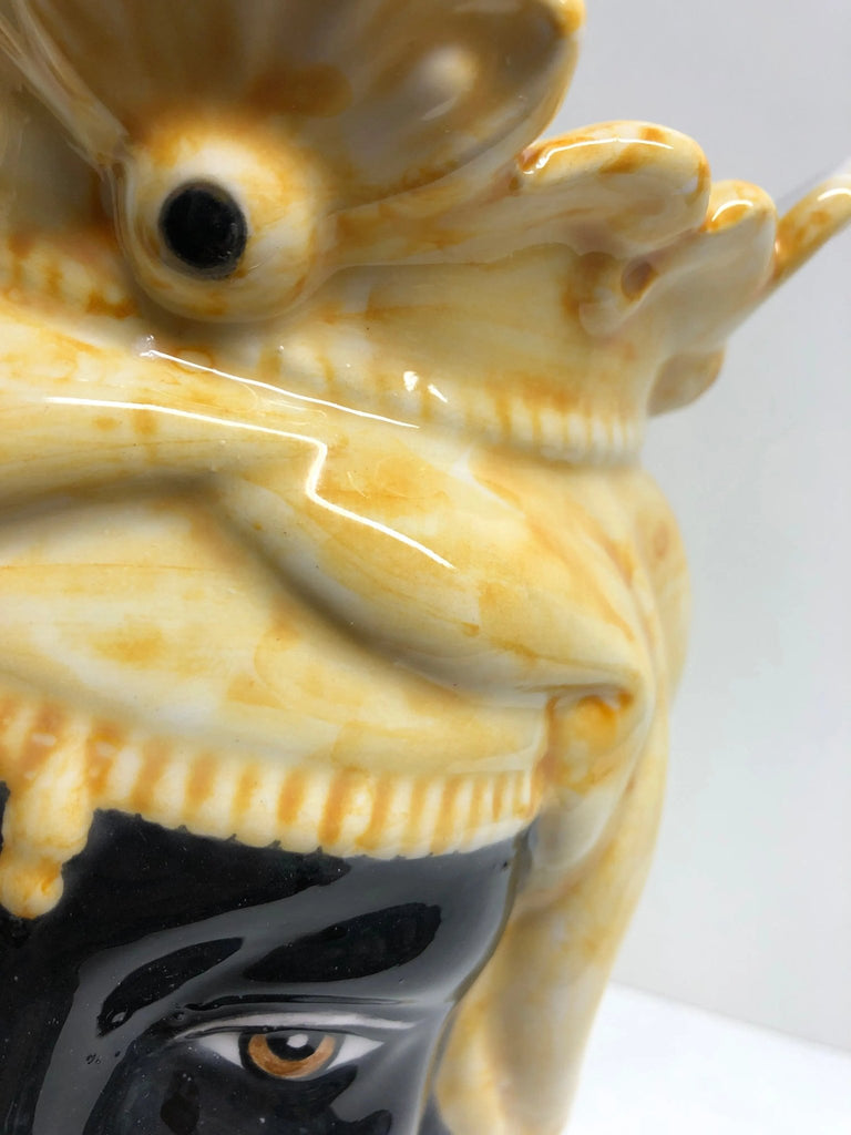 Teste di Moro Afro Ceramica Caltagirone cm H.25 L.17 Artigianale Bicolore Giallo Nero - DD CERAMICHE SICILIANE