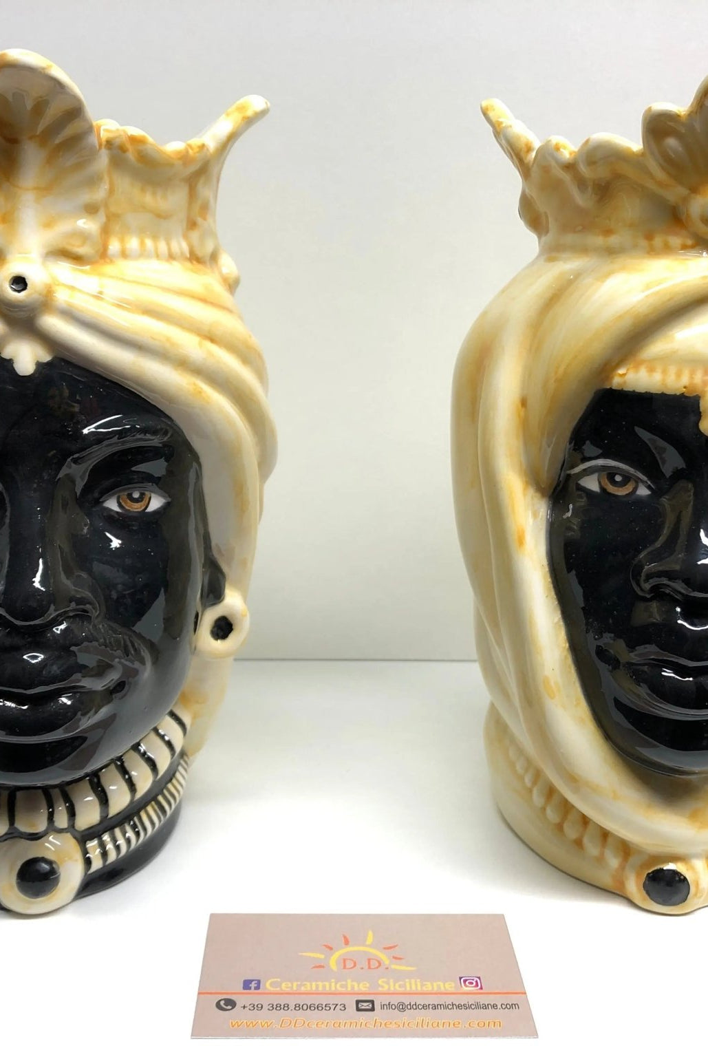 Teste di Moro Afro Ceramica Caltagirone cm H.25 L.17 Artigianale Bicolore Giallo Nero - DD CERAMICHE SICILIANE