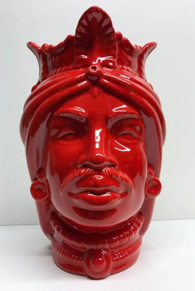 Teste di Moro Afro Ceramica Caltagirone cm H.25 L.17 Artigianale Rosso - DD CERAMICHE SICILIANE