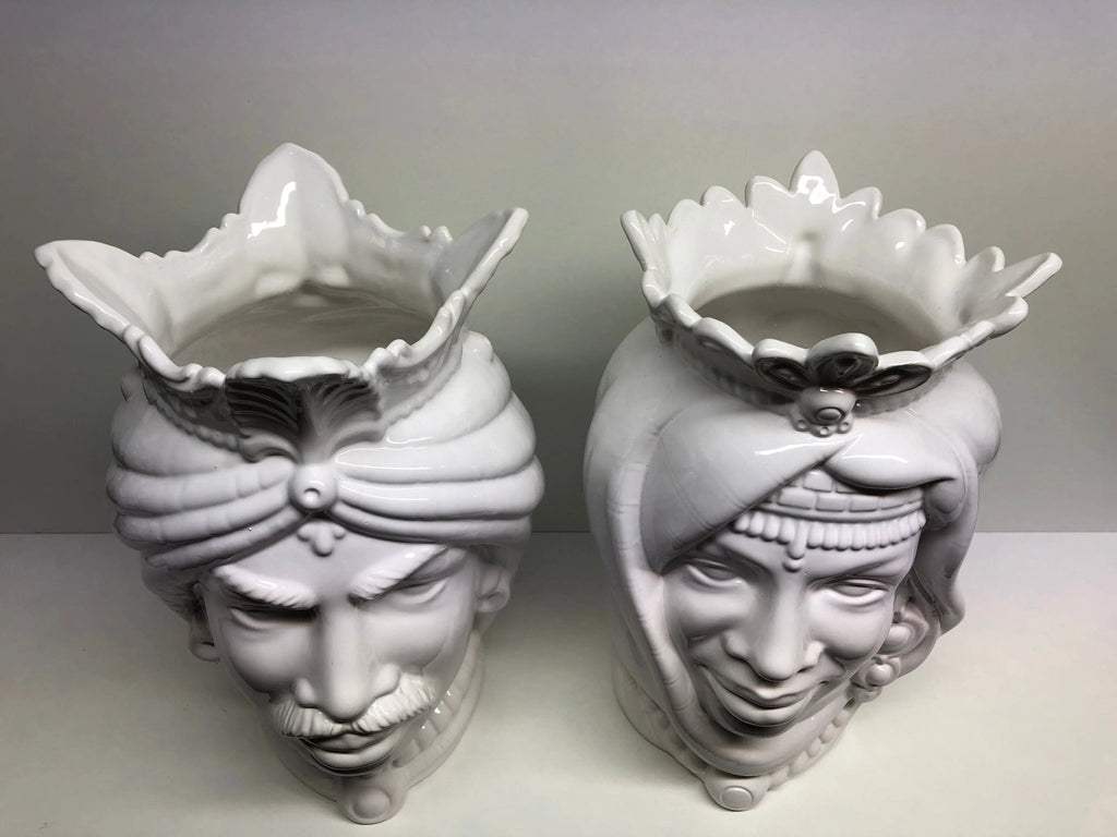 Teste di Moro Afro Ceramica Caltagirone cm H.35 L.23 Artigianale Bianco - DD CERAMICHE SICILIANE