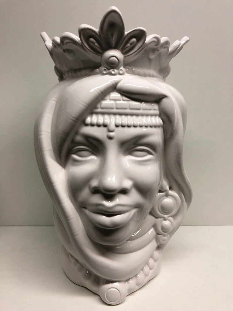 Teste di Moro Afro Ceramica Caltagirone cm H.35 L.23 Artigianale Bianco - DD CERAMICHE SICILIANE