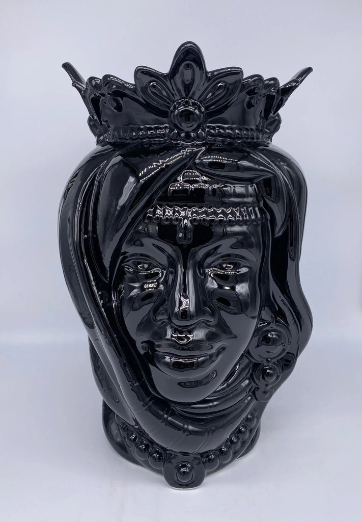 Teste di Moro Afro Ceramica Caltagirone cm H.37 L.24 Artigianale Nero Lucido - DD CERAMICHE SICILIANE