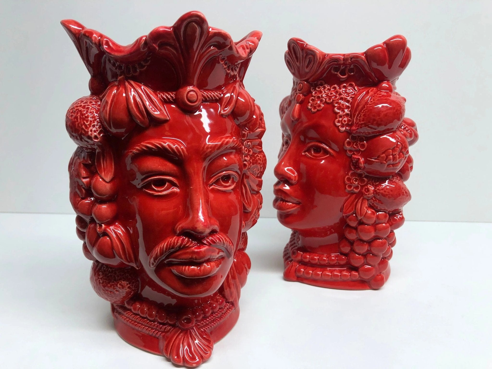 Teste di Moro Afro Frutta Ceramica Caltagirone cm H.18 L.12 Artigianale Rosso - DD CERAMICHE SICILIANE