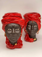 Teste di Moro Anubi Ceramica Caltagirone cm H.29 L.20 Artigianale Rosso Marrone Oro - DD CERAMICHE SICILIANE