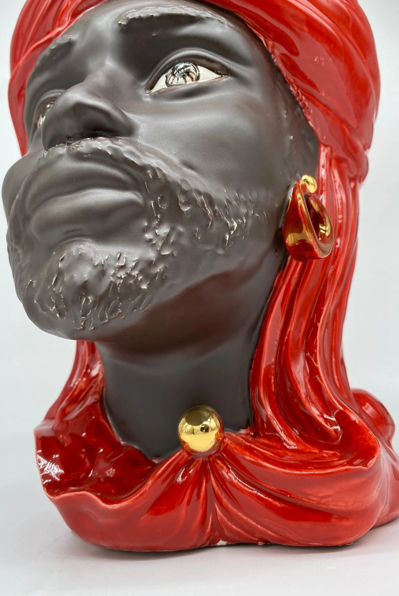 Teste di Moro Anubi Ceramica Caltagirone cm H.29 L.20 Artigianale Rosso Marrone Oro - DD CERAMICHE SICILIANE