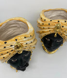 Teste di Moro Atena Ceramica Caltagirone cm H.24 L.18 Artigianale Arancio Pois Nero Oro - DD CERAMICHE SICILIANE