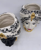 Teste di Moro Atena Ceramica Caltagirone cm H.24 L.18 Artigianale Opaco Bianco Barocco Oro - DD CERAMICHE SICILIANE