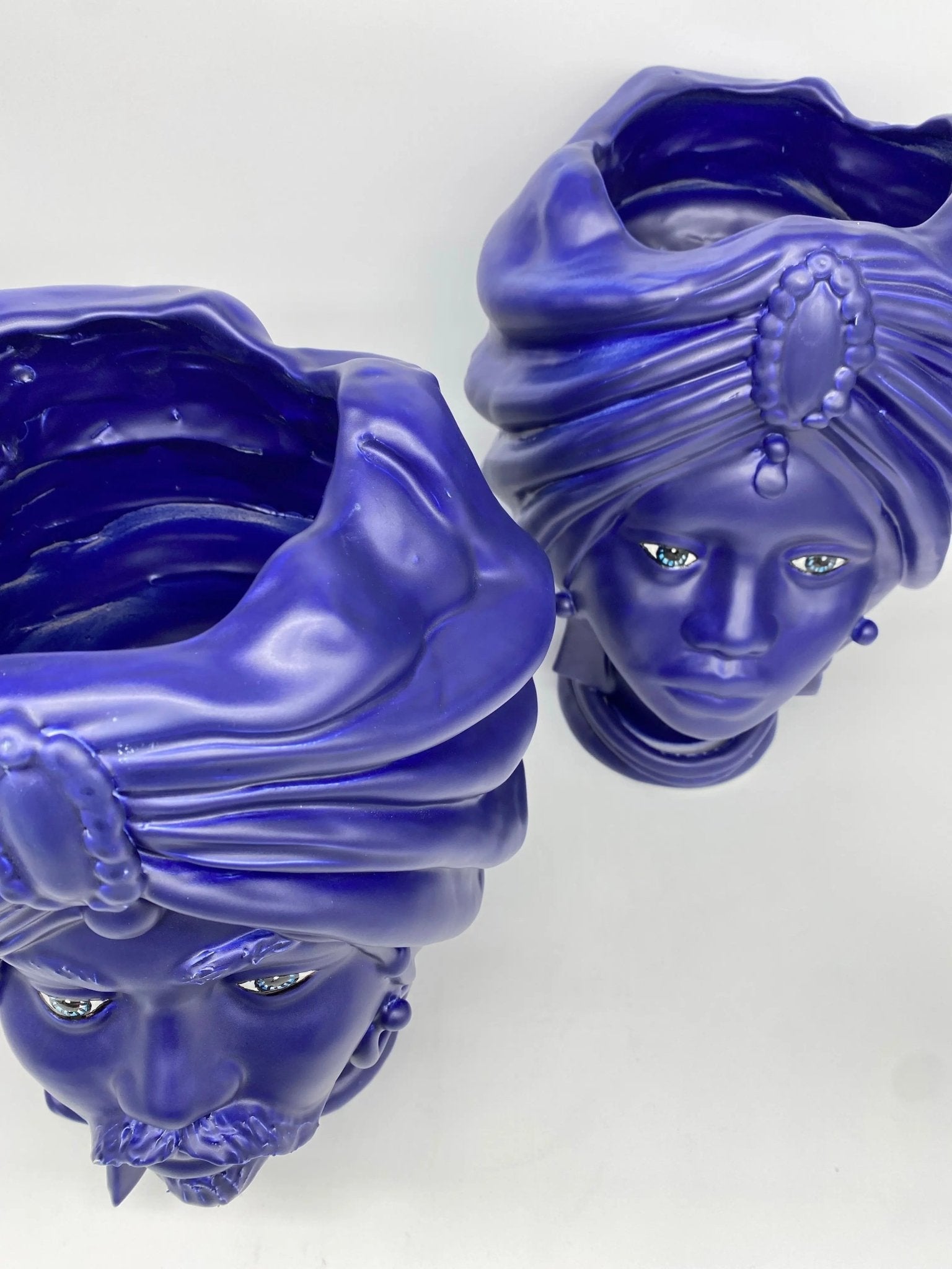 Teste di Moro Atena Ceramica Caltagirone cm H.30 L.23 Artigianale Blu Matt - DD CERAMICHE SICILIANE
