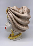 Teste di Moro Atena Ceramica Caltagirone cm H.30 L.23 Artigianale Écru Bianco Giallo - DD CERAMICHE SICILIANE