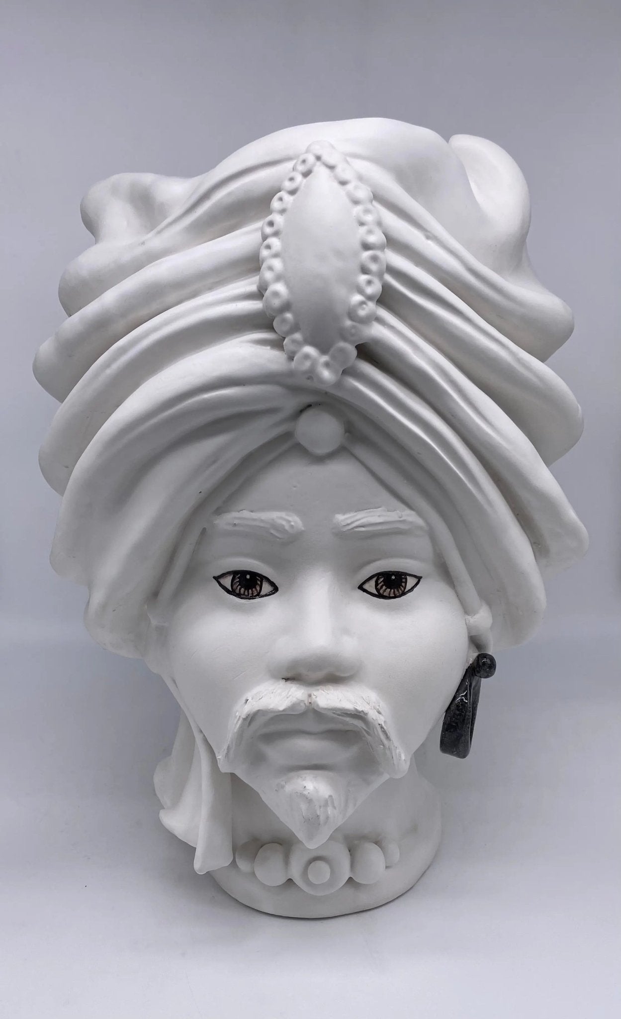 Teste di Moro Atena Ceramica Caltagirone cm H.40 L.28 Artigianale Bianco Opaco - DD CERAMICHE SICILIANE