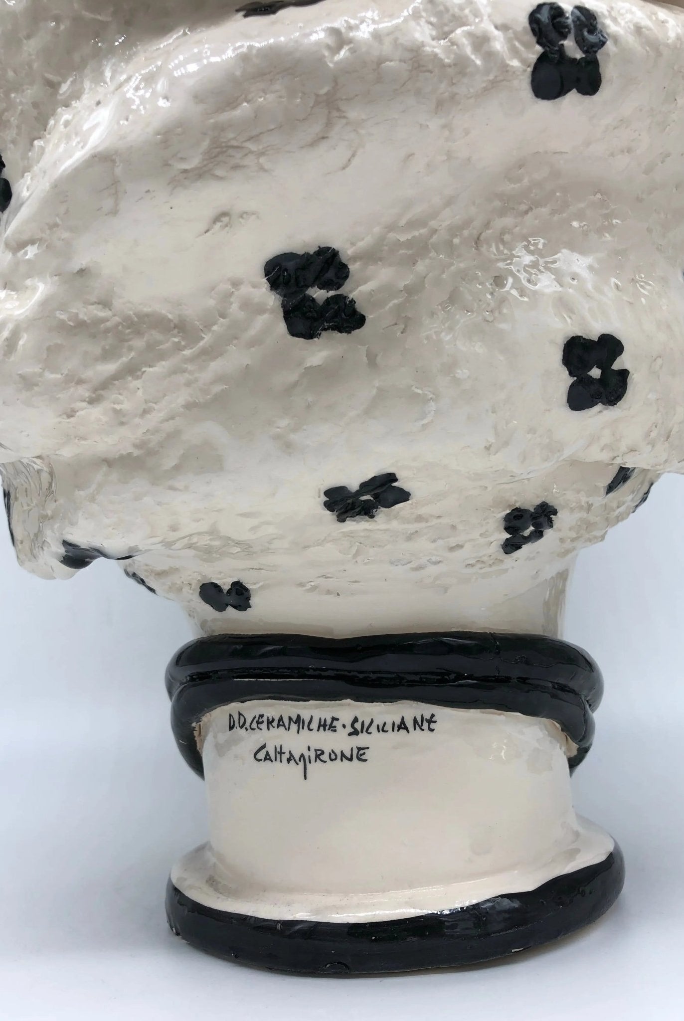 Teste di Moro Atena Ceramica Caltagirone cm H.40 L.28 Artigianale Bianco Pois Nero - DD CERAMICHE SICILIANE