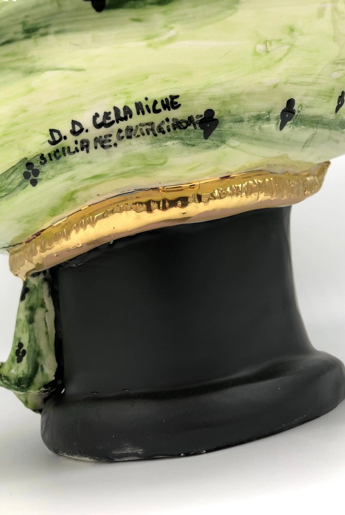 Teste di Moro Atena Ceramica Caltagirone cm H.40 L.28 Artigianale Verde Pois Nero Oro - DD CERAMICHE SICILIANE