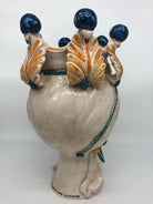 Teste di Moro Aurora Ceramica Caltagirone cm H.33 L.18 Artigianale Effetto Invecchiato Foglie Ocra - DD CERAMICHE SICILIANE