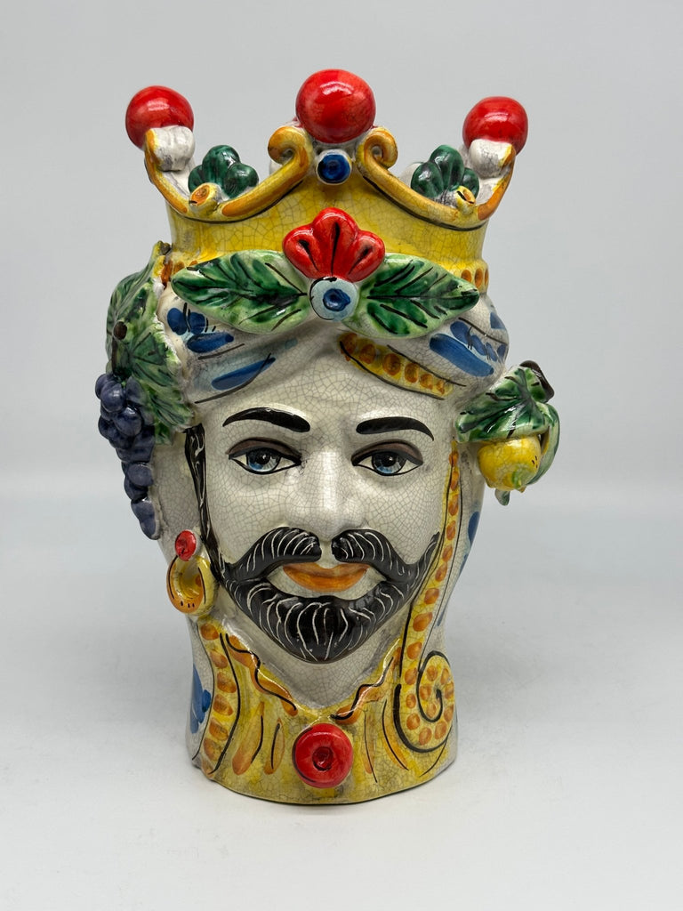 Teste di Moro Classica Corona Sfere Ceramica Caltagirone cm H.30 L.20 Craquelé - DD CERAMICHE SICILIANE