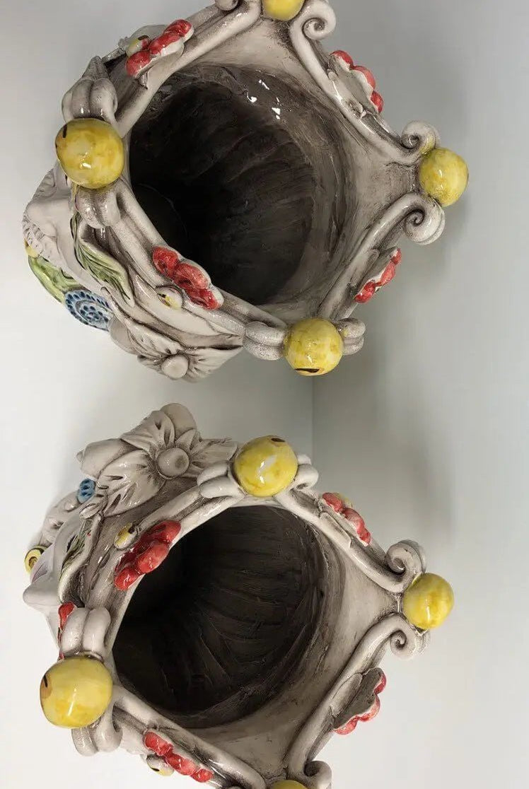 Teste di Moro Classica Corona Sfere Giallo Ceramica Caltagirone cm H.28 L.20 Artigianale - DD CERAMICHE SICILIANE