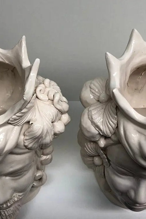 Teste di Moro Corona a Punte Ceramica Caltagirone cm H.28 L.20 Artigianale Bianco - DD CERAMICHE SICILIANE