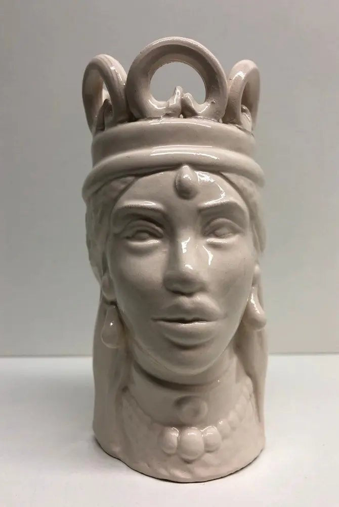 Teste di Moro Corona Ceramica Caltagirone cm H.15 L.7 Artigianale Colore Bianco - DD CERAMICHE SICILIANE