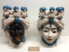 Teste di Moro Corona Ceramica Caltagirone cm H.30 L.20 Artigianale Sfere Blu - DD CERAMICHE SICILIANE