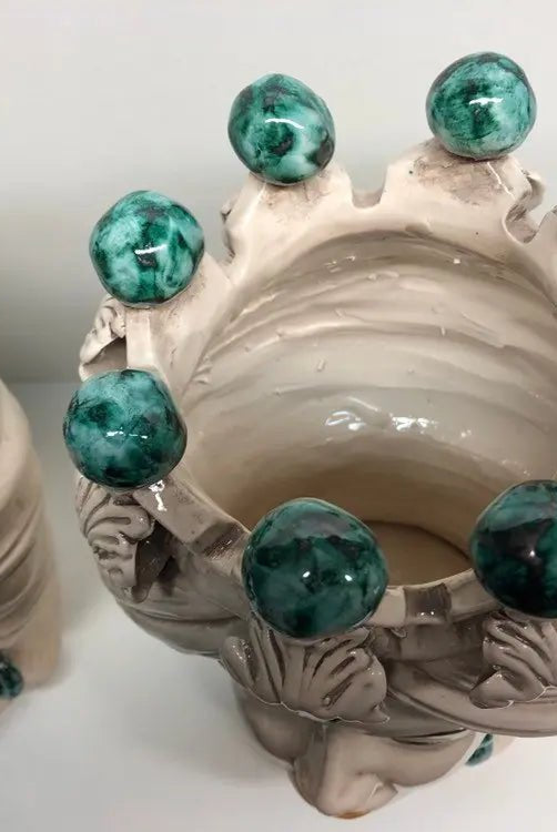 Teste di Moro Corona Ceramica Caltagirone cm H.30 L.20 Artigianale Sfere Verde - DD CERAMICHE SICILIANE