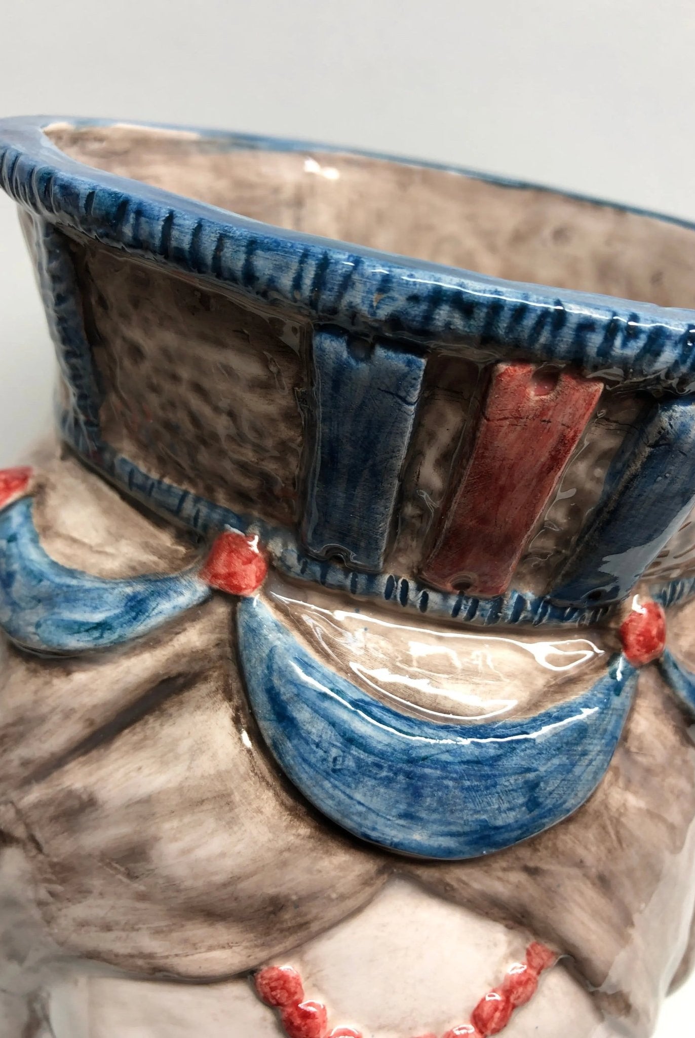Teste di Moro Corona Retta Ceramica Caltagirone cm H.38 L.24 Artigianale dettagli Blu Antico - DD CERAMICHE SICILIANE