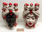 Teste di Moro Corona Sfere Rosso Ceramica Caltagirone cm H.30 L.20 Artigianale - DD CERAMICHE SICILIANE
