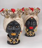 Teste di Moro Diana Ceramica Caltagirone cm H.30 L.20 Artigianale Écru Oro Sfere Rosso - DD CERAMICHE SICILIANE