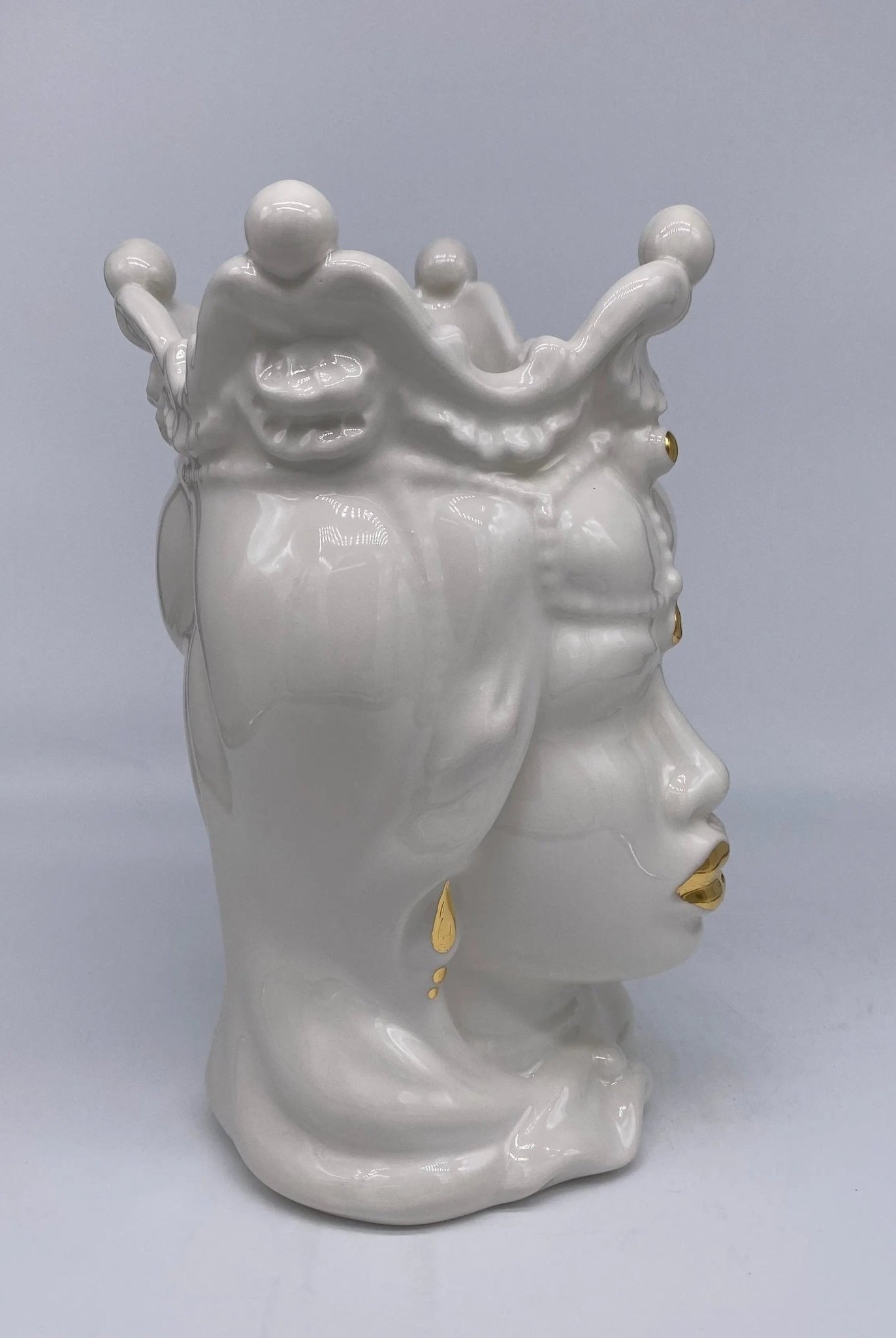 Teste di Moro Emiro Ceramica Caltagirone cm H.30 L.18 Artigianale Bianco e Oro - DD CERAMICHE SICILIANE