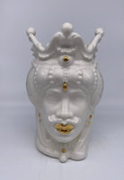 Teste di Moro Emiro Ceramica Caltagirone cm H.30 L.18 Artigianale Bianco e Oro - DD CERAMICHE SICILIANE