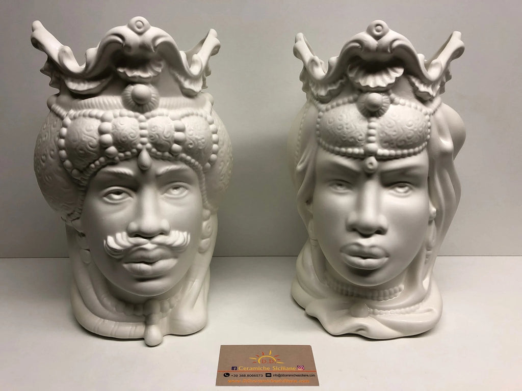 Teste di Moro Emiro Ceramica Caltagirone cm H.30 L.18 Artigianale Bianco Opaco - DD CERAMICHE SICILIANE