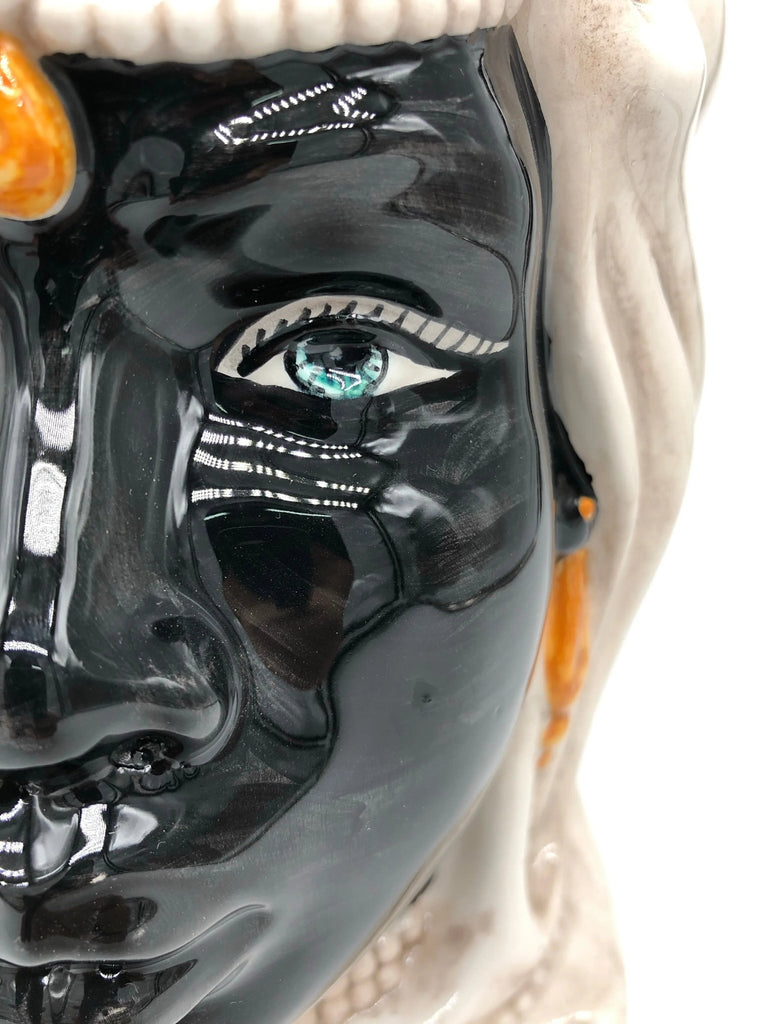 Teste di Moro Emiro Ceramica Caltagirone cm H.30 L.18 Artigianale Écru Sfere Arancio - DD CERAMICHE SICILIANE