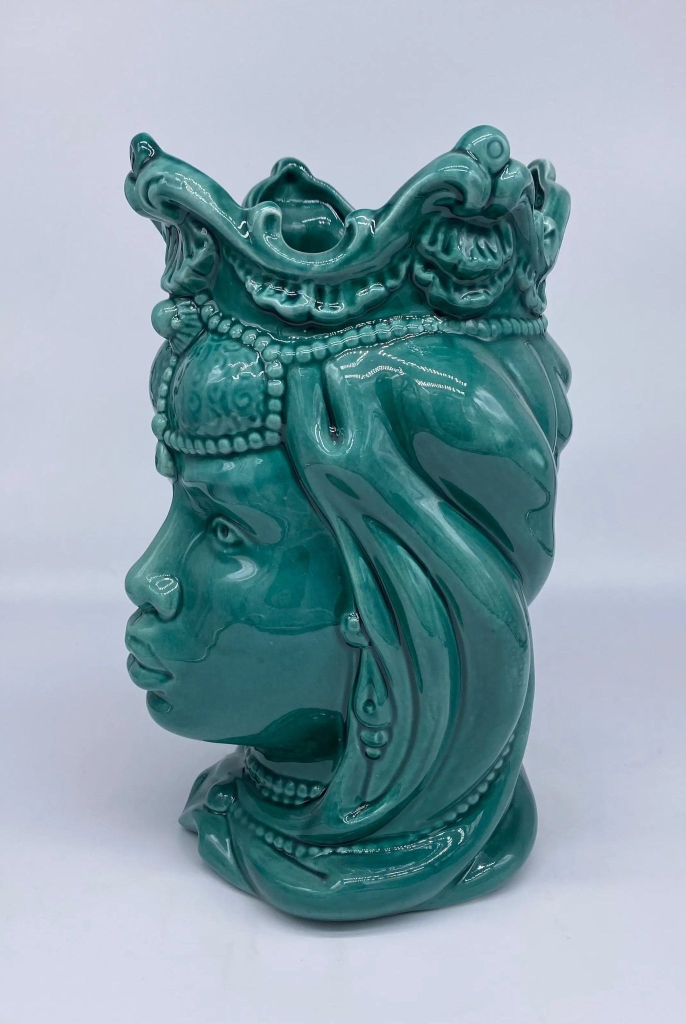 Teste di Moro Emiro Ceramica Caltagirone cm H.30 L.18 Artigianale Verde - DD CERAMICHE SICILIANE