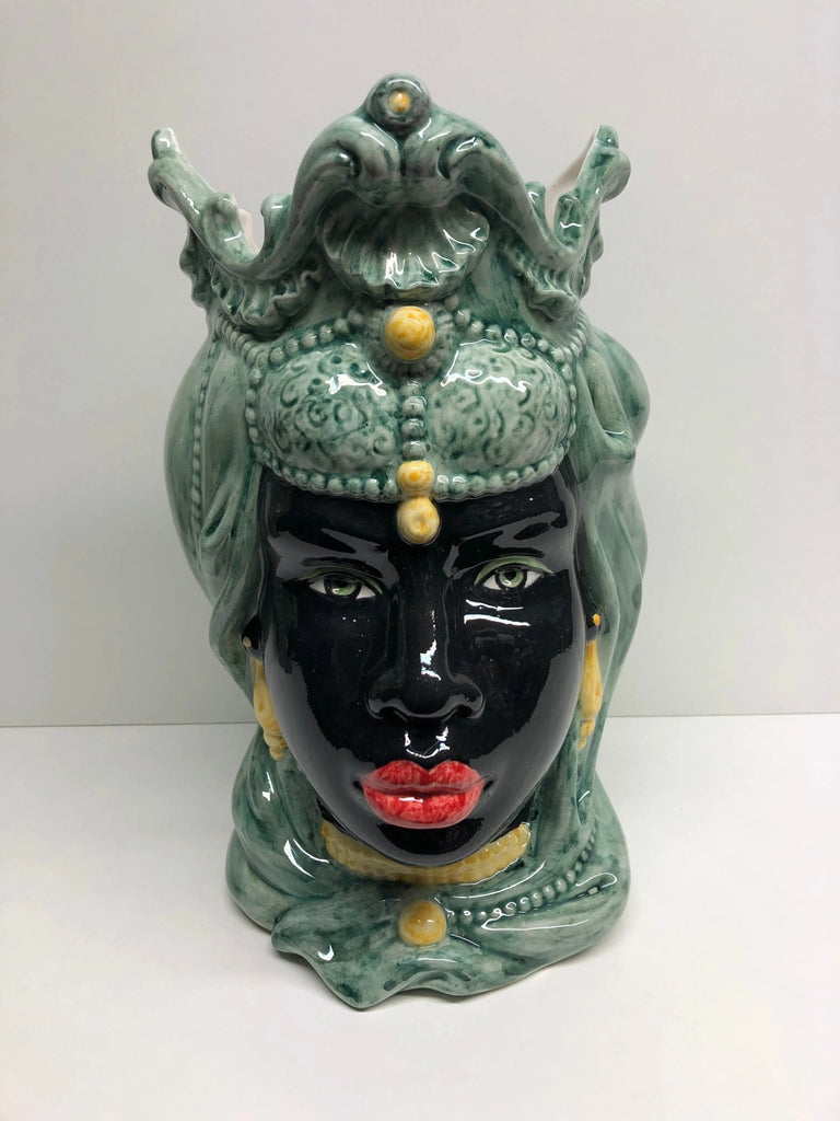 Teste di Moro Emiro Ceramica Caltagirone cm H.30 L.18 Artigianale Verde Sfere Giallo - DD CERAMICHE SICILIANE