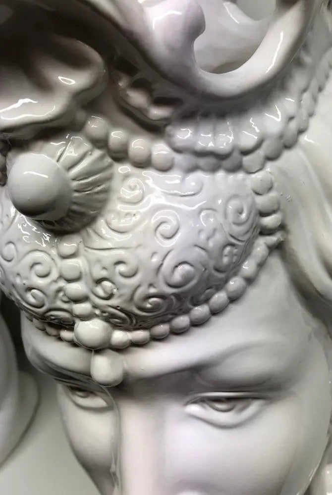 Teste di Moro Emiro Ceramica Caltagirone cm H.45 L.29 Artigianale Bianco - DD CERAMICHE SICILIANE