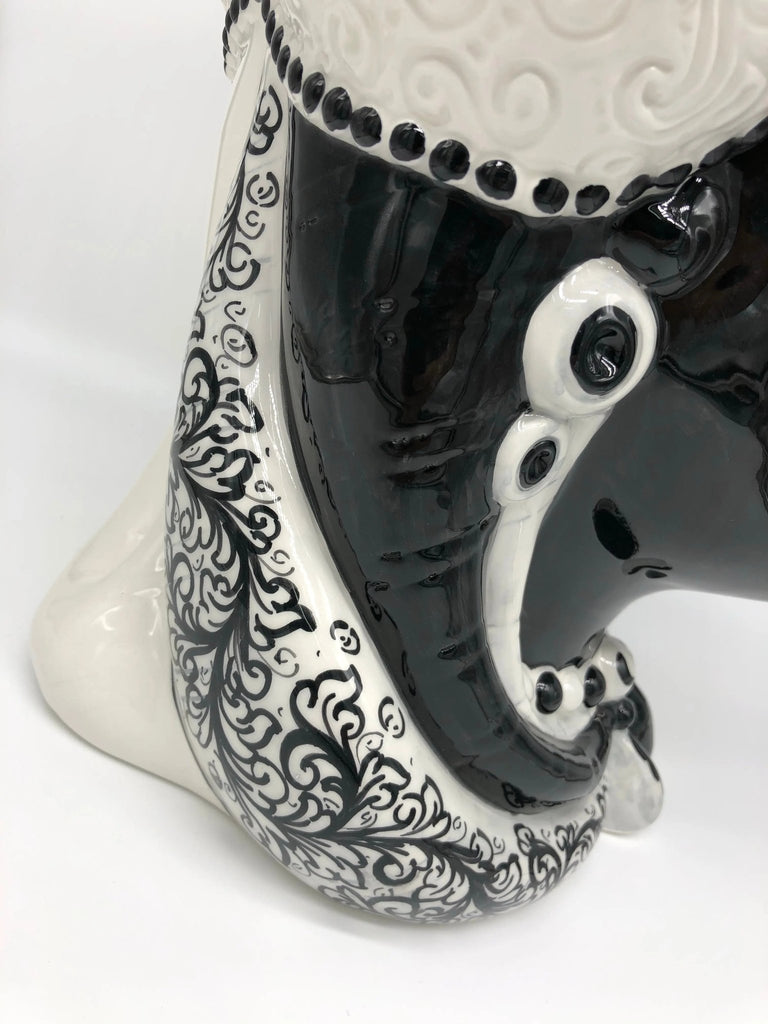Teste di Moro Emiro Ceramica Caltagirone cm H.45 L.29 Artigianale Bianco Decoro Nero - DD CERAMICHE SICILIANE