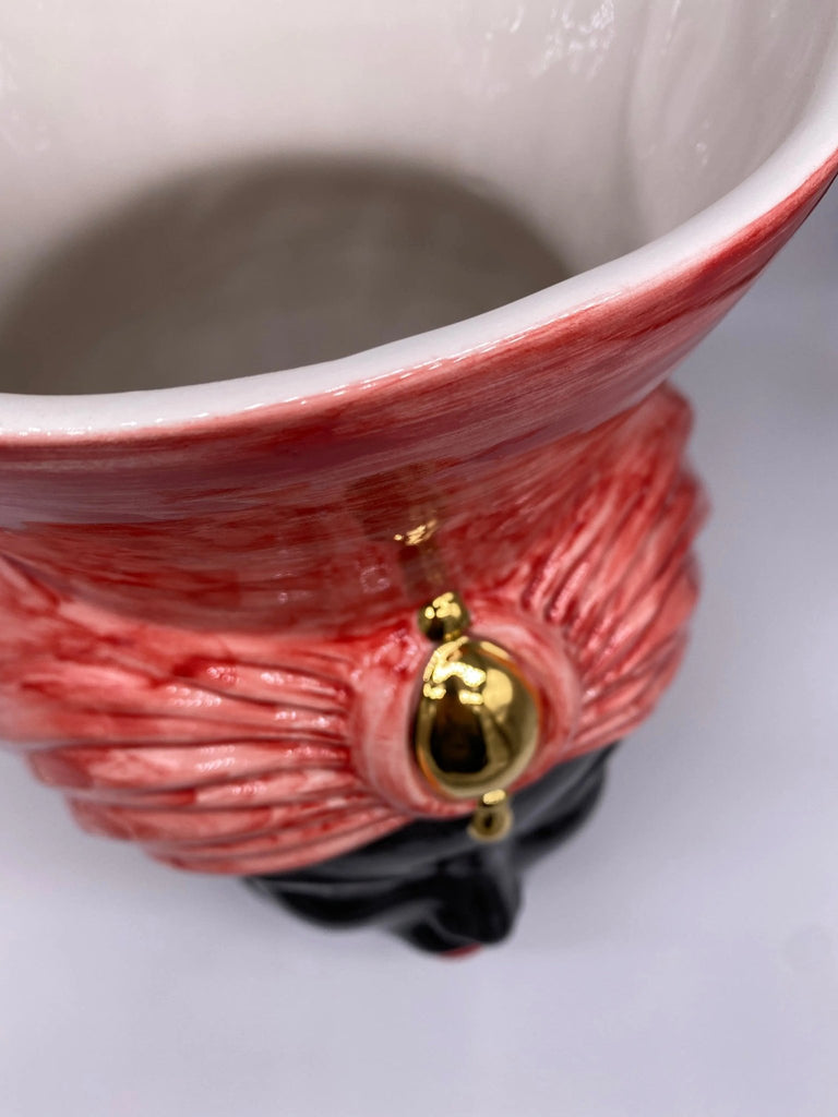 Teste di Moro Iris Ceramica Caltagirone cm H.40 L.23 Artigianale Rosso Oro Zecchino - DD CERAMICHE SICILIANE