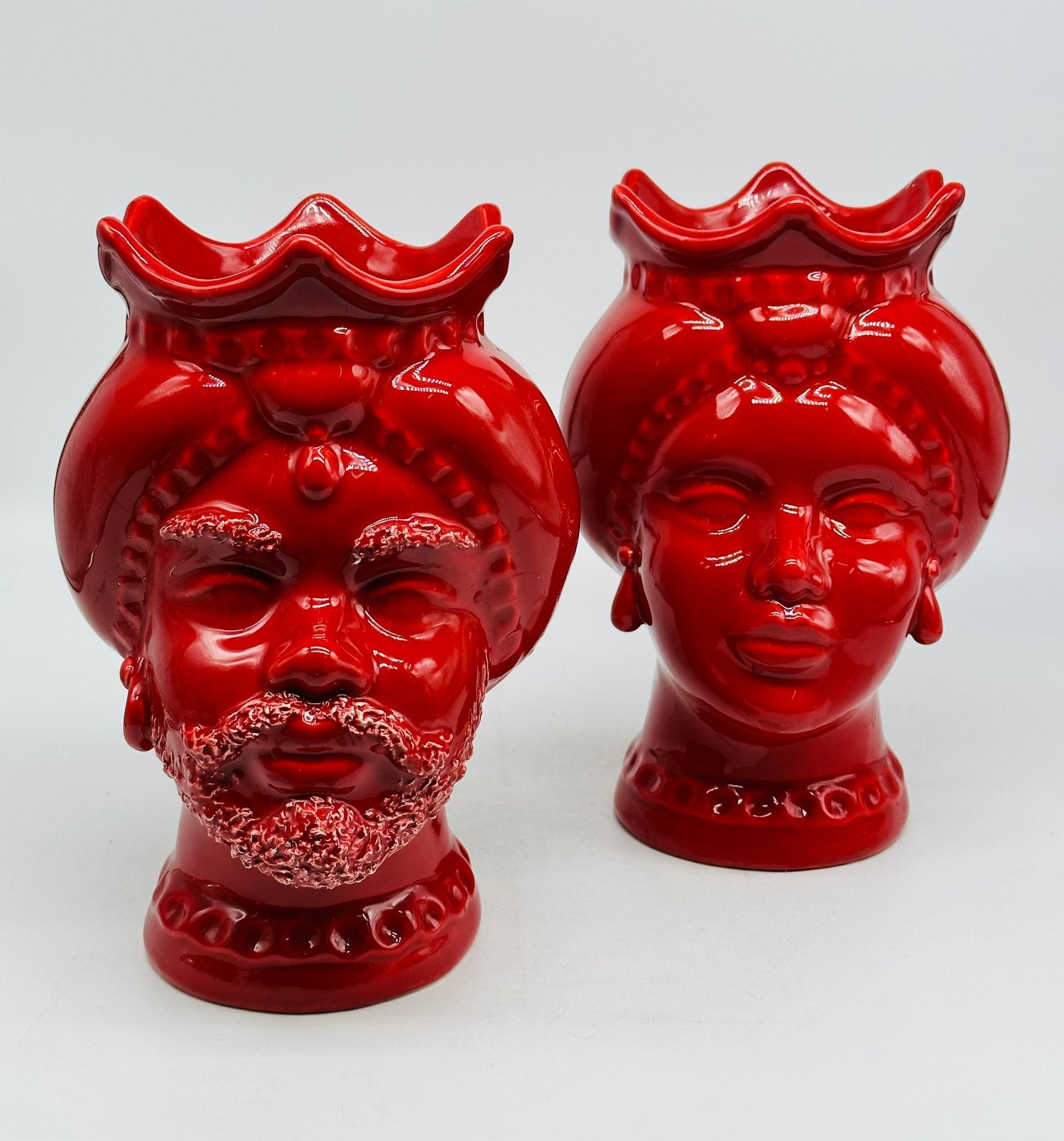 Teste di Moro Luis Ceramica Caltagirone cm H.22 L.15 Artigianale Turbante Rosso - DD CERAMICHE SICILIANE