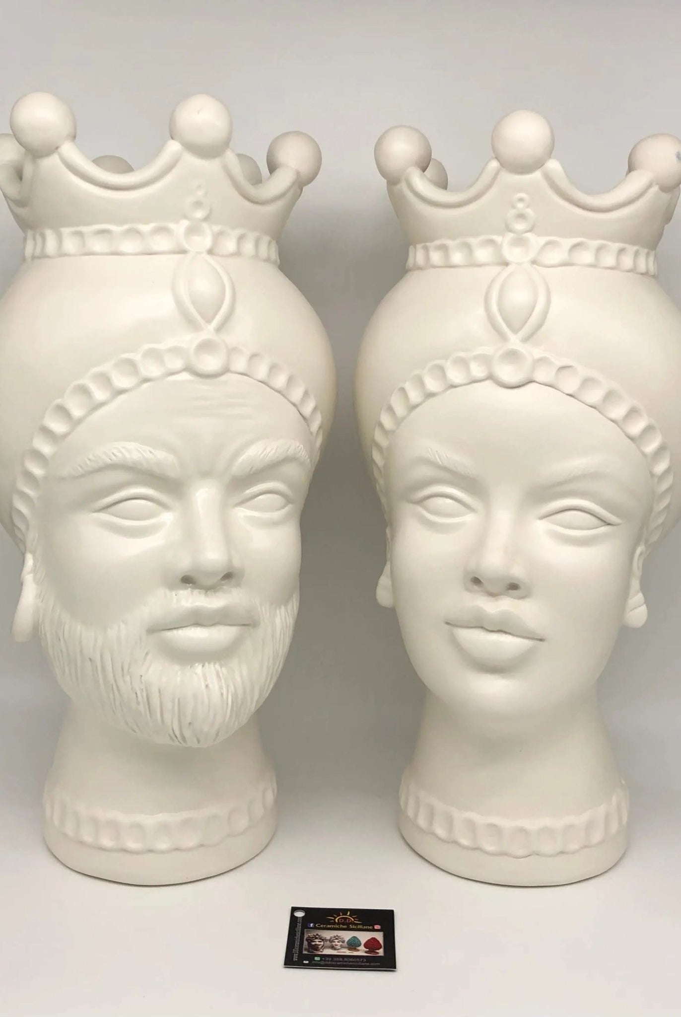 Teste di Moro Luis Ceramica Caltagirone cm H.44 L.23 Artigianale Turbante Liscio Bianco Opaco - DD CERAMICHE SICILIANE