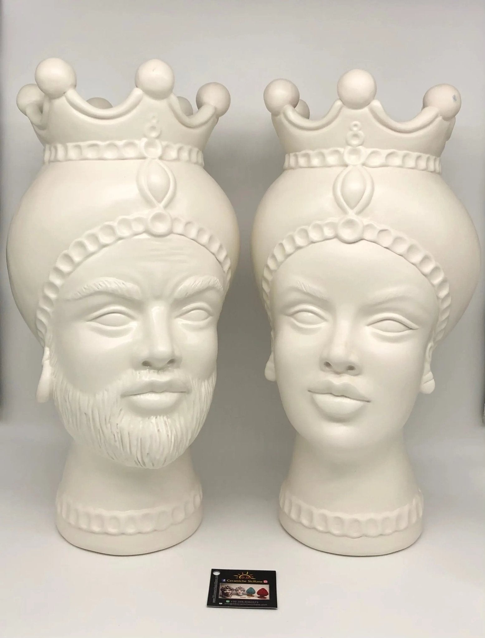 Teste di Moro Luis Ceramica Caltagirone cm H.44 L.23 Artigianale Turbante Liscio Bianco Opaco - DD CERAMICHE SICILIANE