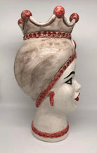 Teste di Moro Luis Ceramica Caltagirone cm H.44 L.23 Artigianale Turbante Liscio Écru Rosso - DD CERAMICHE SICILIANE