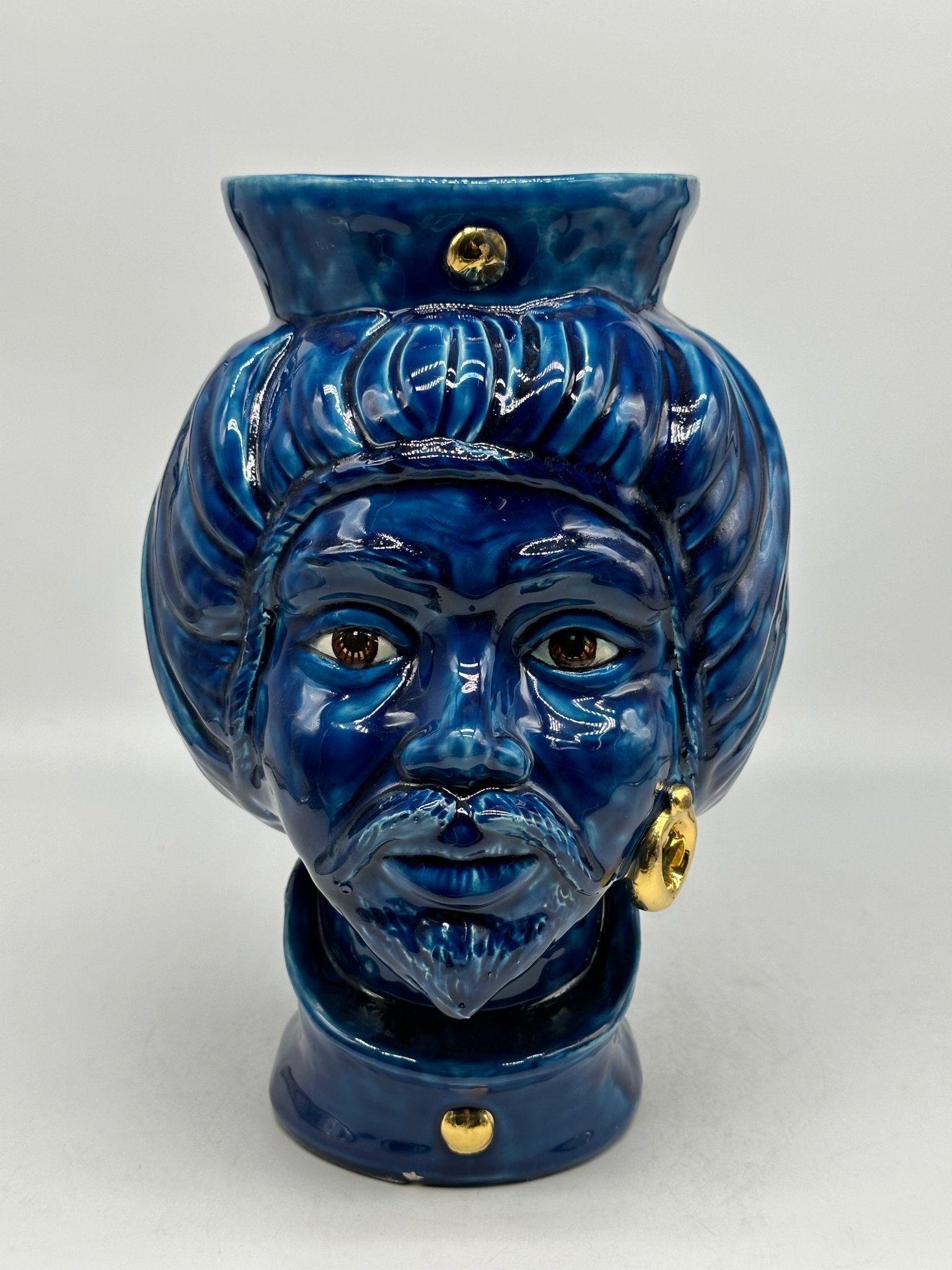 Teste di Moro Mediterraneo Ceramica Caltagirone cm H.29 L.22 Artigianale Blu Oro - DD CERAMICHE SICILIANE