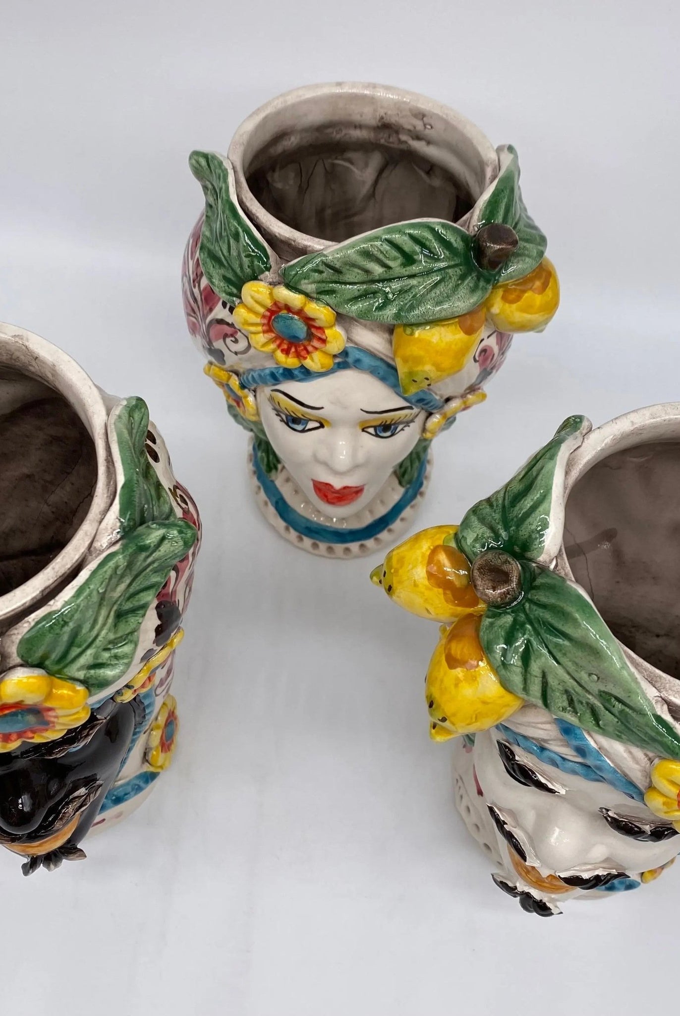 Teste di Moro Moresca Ceramica Caltagirone cm H.20 L.12 Artigianale Turbante Barocco Fiori Limoni - DD CERAMICHE SICILIANE