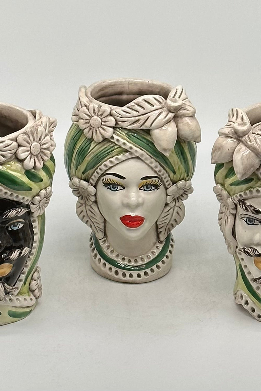 Teste di Moro Moresca Ceramica Caltagirone cm H.22 L.13 Artigianale Turbante Verde - DD CERAMICHE SICILIANE