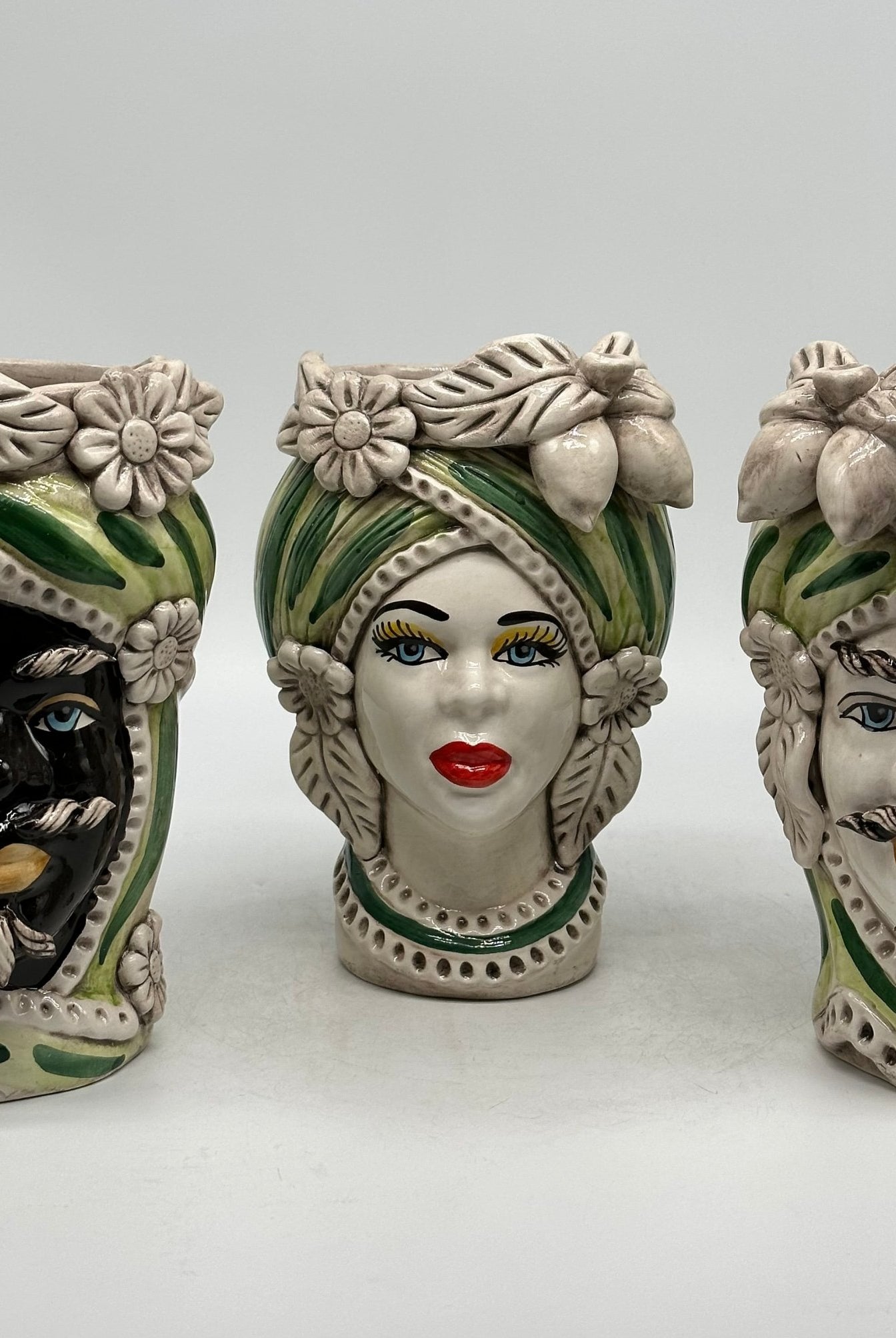 Teste di Moro Moresca Ceramica Caltagirone cm H.22 L.13 Artigianale Turbante Verde - DD CERAMICHE SICILIANE