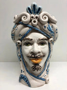 Teste di Moro Moresca Ceramica Caltagirone cm H.28 L.19 Artigianale Barocco Azzurro - DD CERAMICHE SICILIANE
