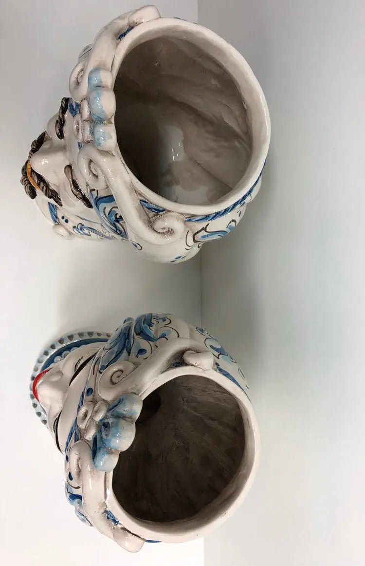 Teste di Moro Moresca Ceramica Caltagirone cm H.28 L.19 Artigianale Barocco Azzurro - DD CERAMICHE SICILIANE